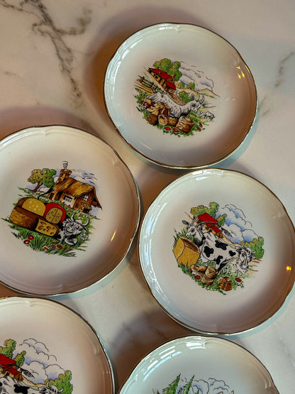 Vintage Franse Kaasbordjes Moulin des Loups – Set van 7