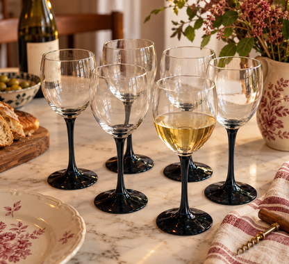 Vintage Wijnglazen met Zwarte Voet – Set van 6