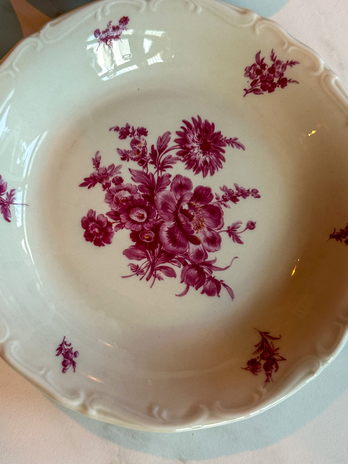 Vintage Franse Diepe Borden met Roze Bloemen – Set van 3