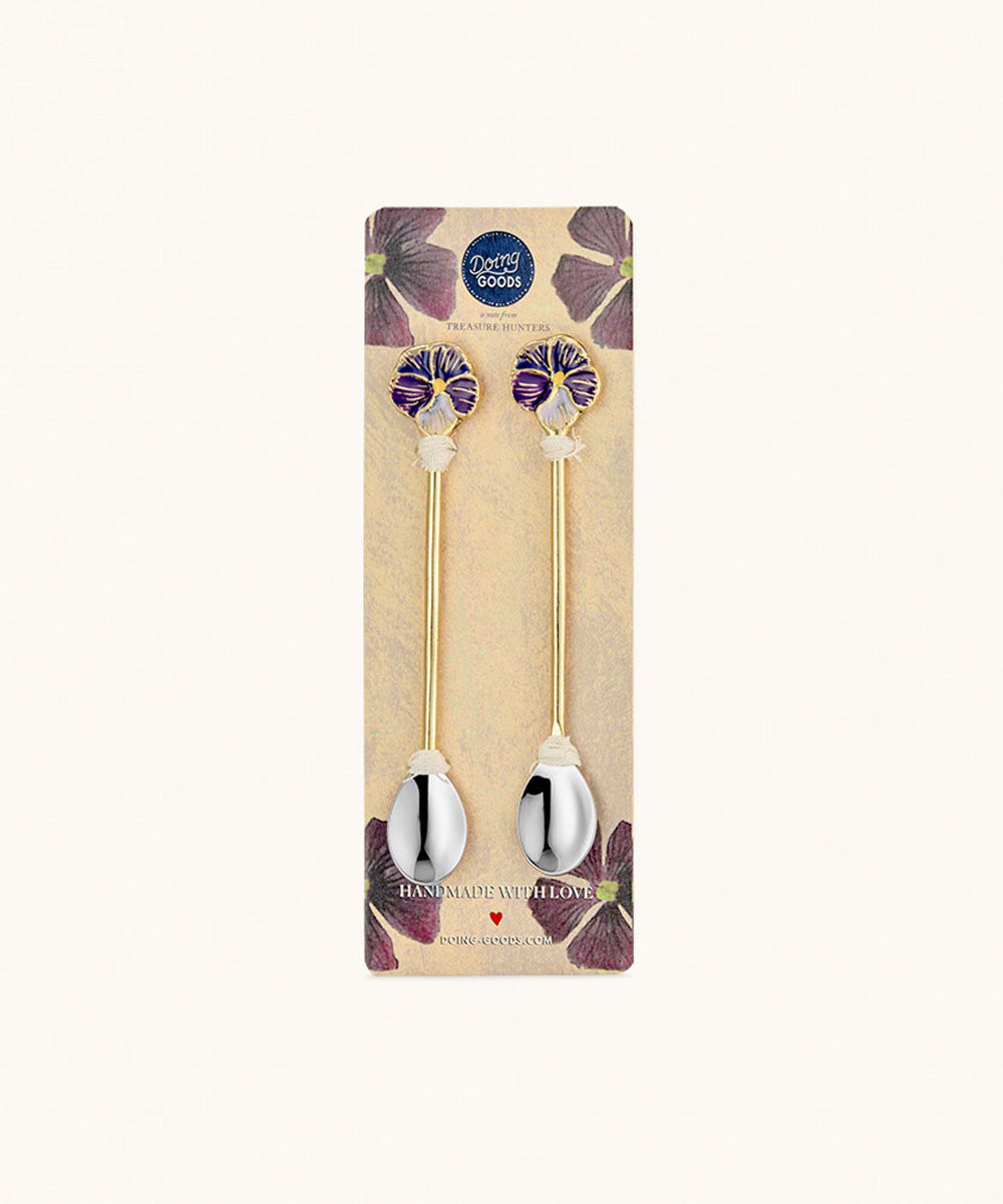 Valery Violet Teaspoon Set – gouden theelepels met bloemdetail van Doing Goods - Ruby Conceptstore 