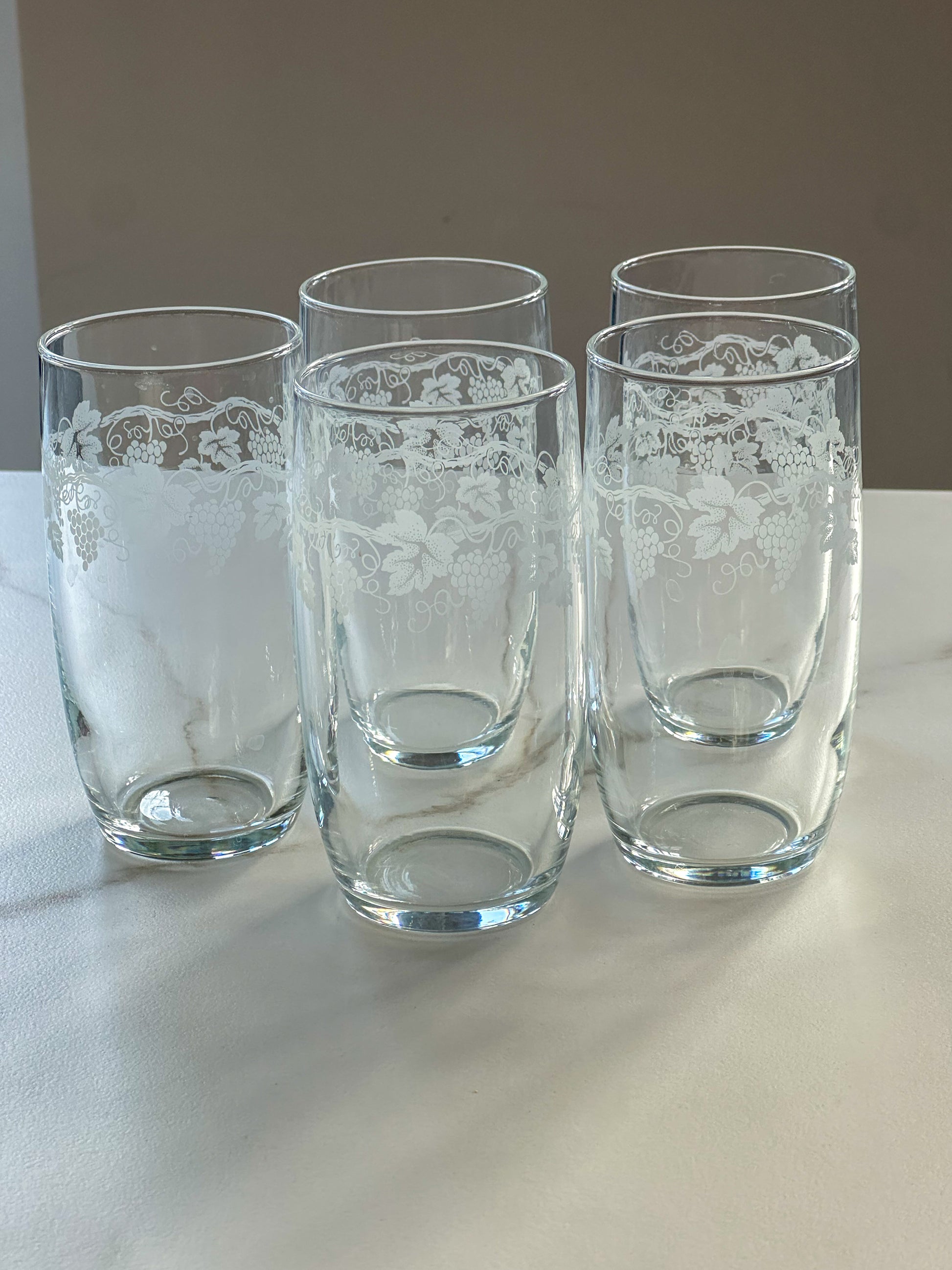 Set van 5 vintage longdrink glazen met druivenprint – Franse bistro stijl - Ruby Conceptstore 