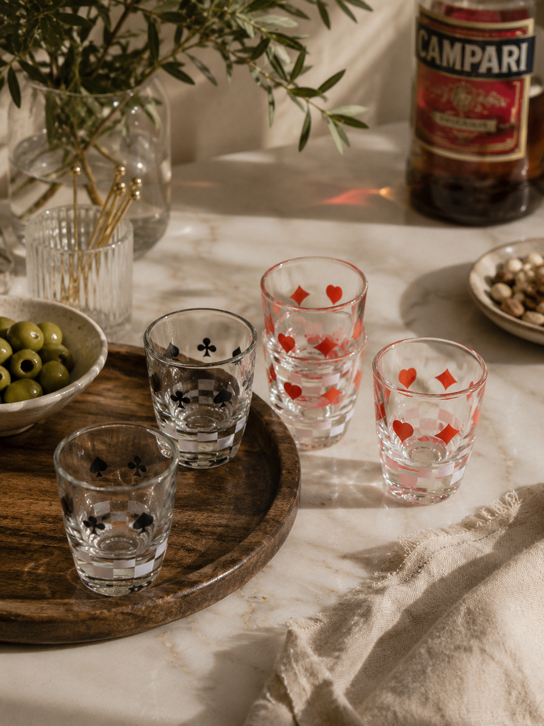 Vintage Franse Shotglaasjes Poker Design – Cristallerie d’Arques Set van 5 - Ruby Conceptstore 