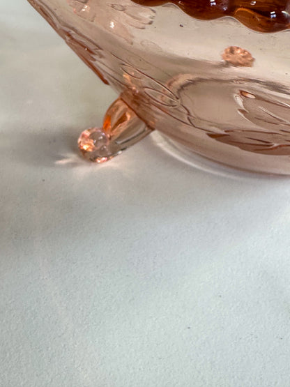 Vintage Roze Glazen schaal op Pootjes – Art Deco / Rosaline Stijl - Ruby Conceptstore 