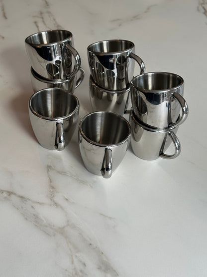 Vintage RVS Mokken – Set van 4 – Hotel Chic Stainless Steel Cups - Ruby Conceptstore 