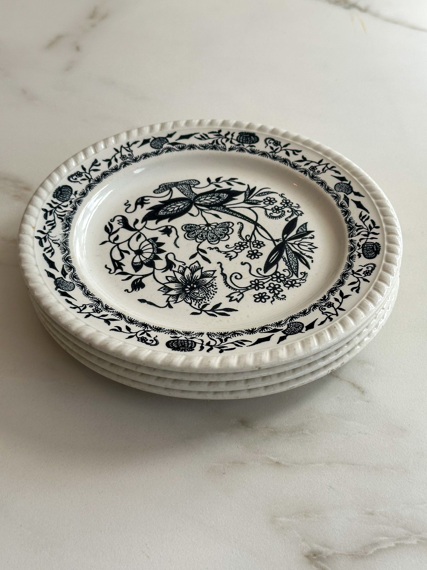 Vintage Sarreguemines stijl bordjes set van 4 – zwart wit Frans servies - Ruby Conceptstore 