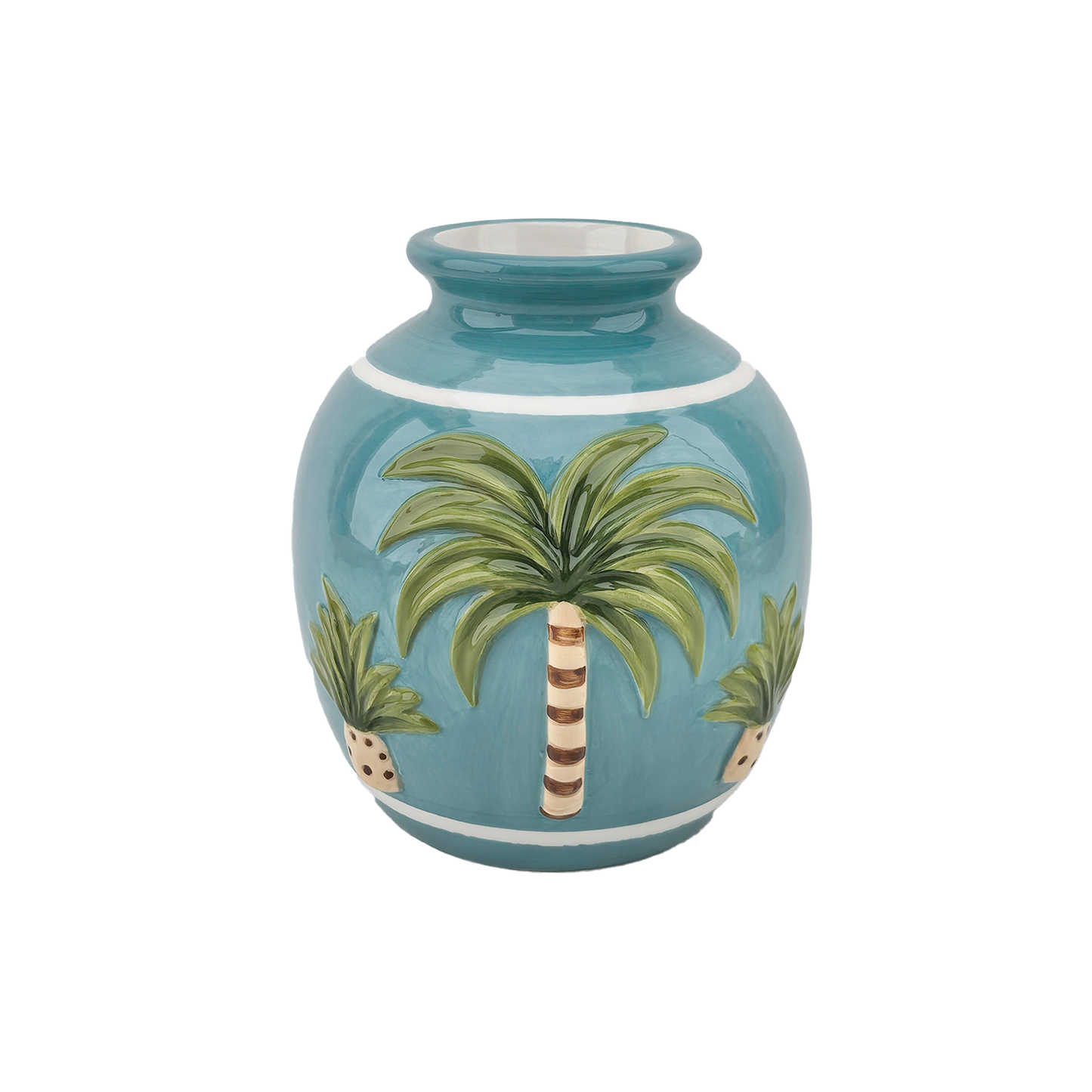 Blauwe vaas met palmen H15cm