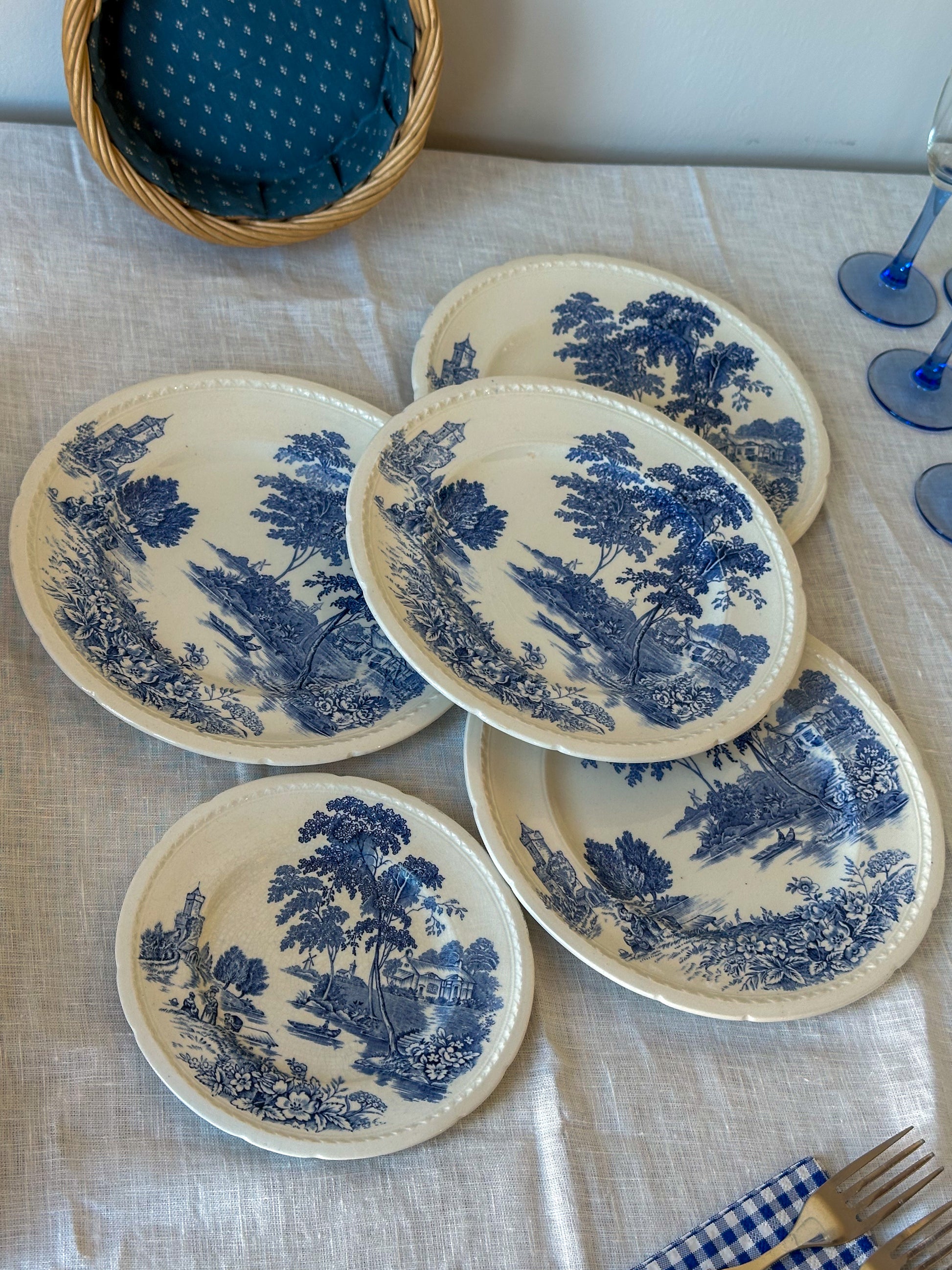 Vintage Engelse blauw-witte borden set – Swinnertons The Ferry - Ruby Conceptstore 