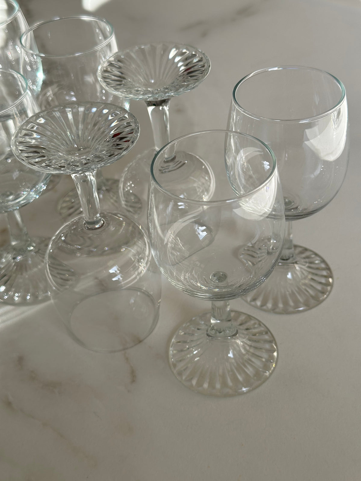 Vintage Wijnglazen met Waaier Voet – Set van 8