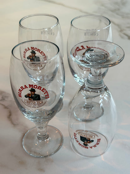 Vintage Birra Moretti Bierglazen op Voet – Set van 4