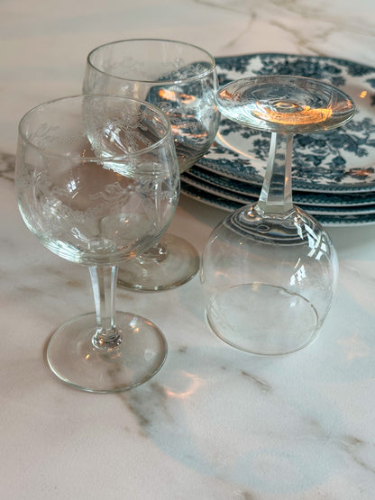 Vintage Wijnglazen met Geëtste Strikken – Set van 3 - Ruby Conceptstore 