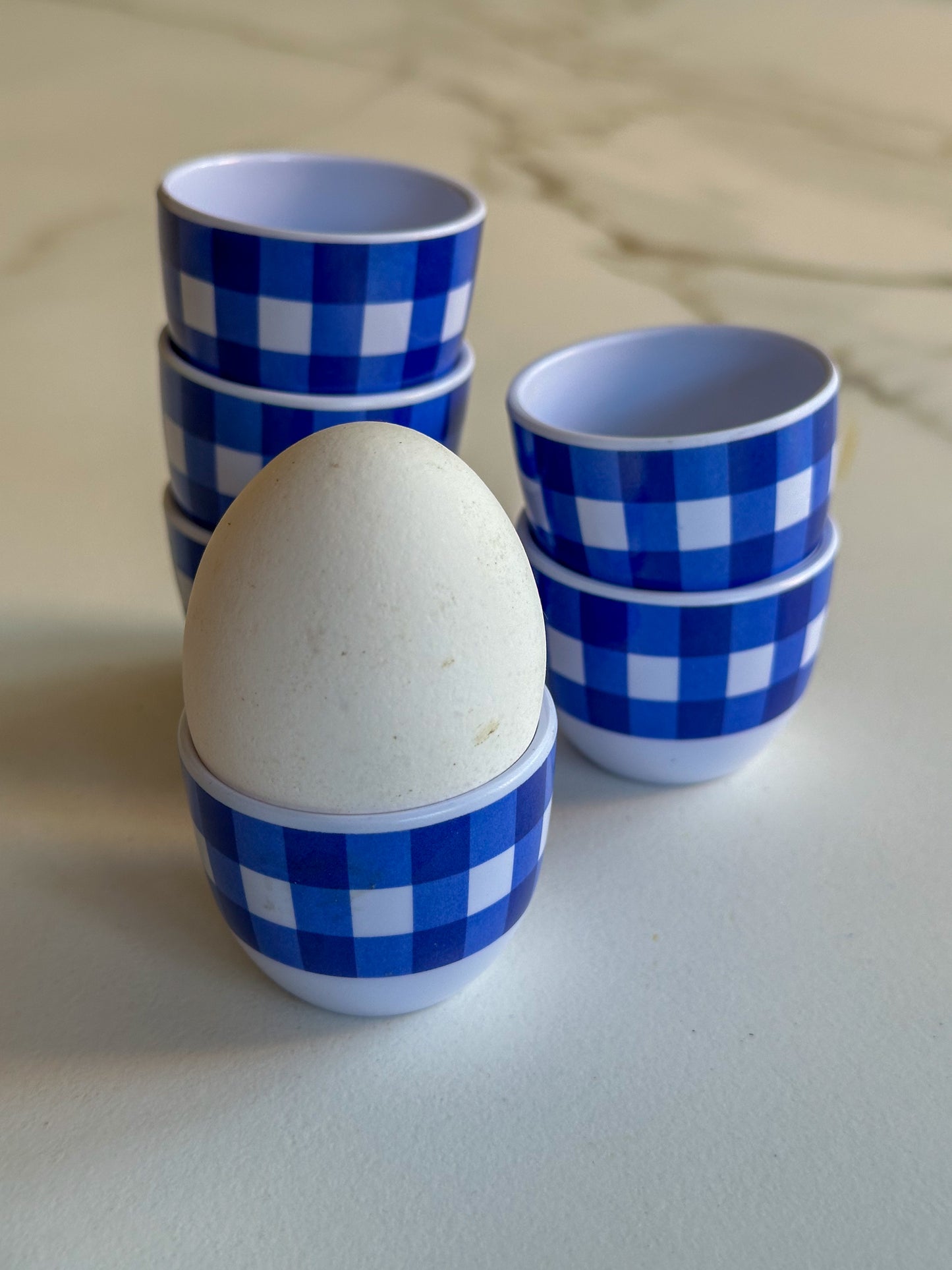 Vintage blauw geruite eierdoppen set van 6 - Ruby Conceptstore 