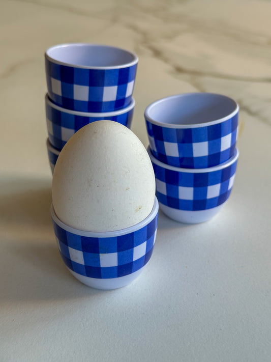 Vintage blauw geruite eierdoppen set van 6 - Ruby Conceptstore 
