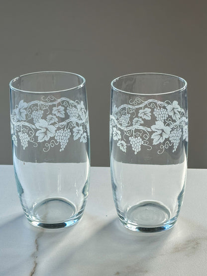 Set van 5 vintage longdrink glazen met druivenprint – Franse bistro stijl - Ruby Conceptstore 