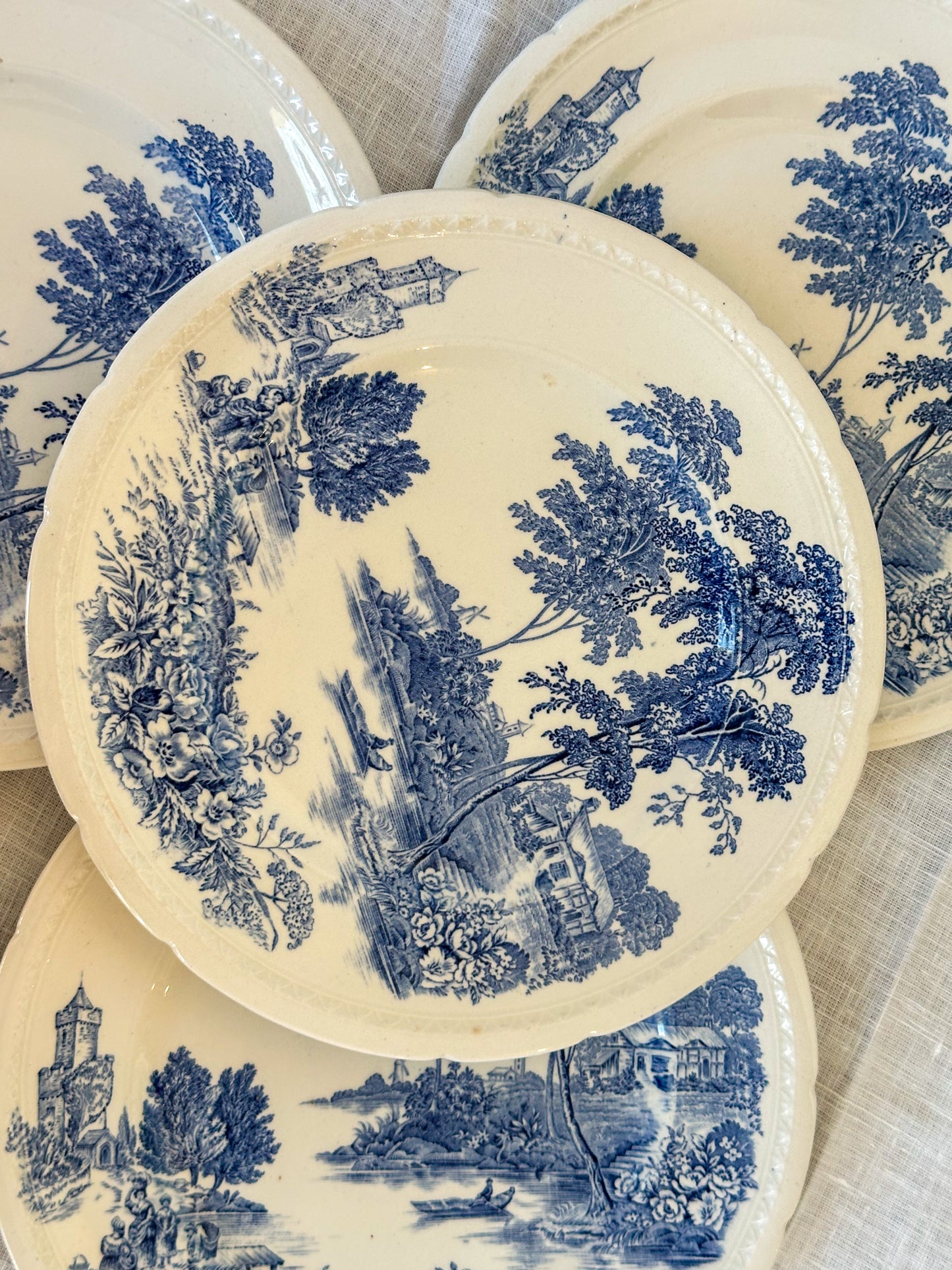 Vintage Engelse blauw-witte borden set – Swinnertons The Ferry - Ruby Conceptstore 