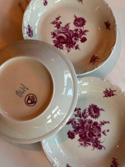 Vintage Franse Diepe Borden met Roze Bloemen – Set van 3