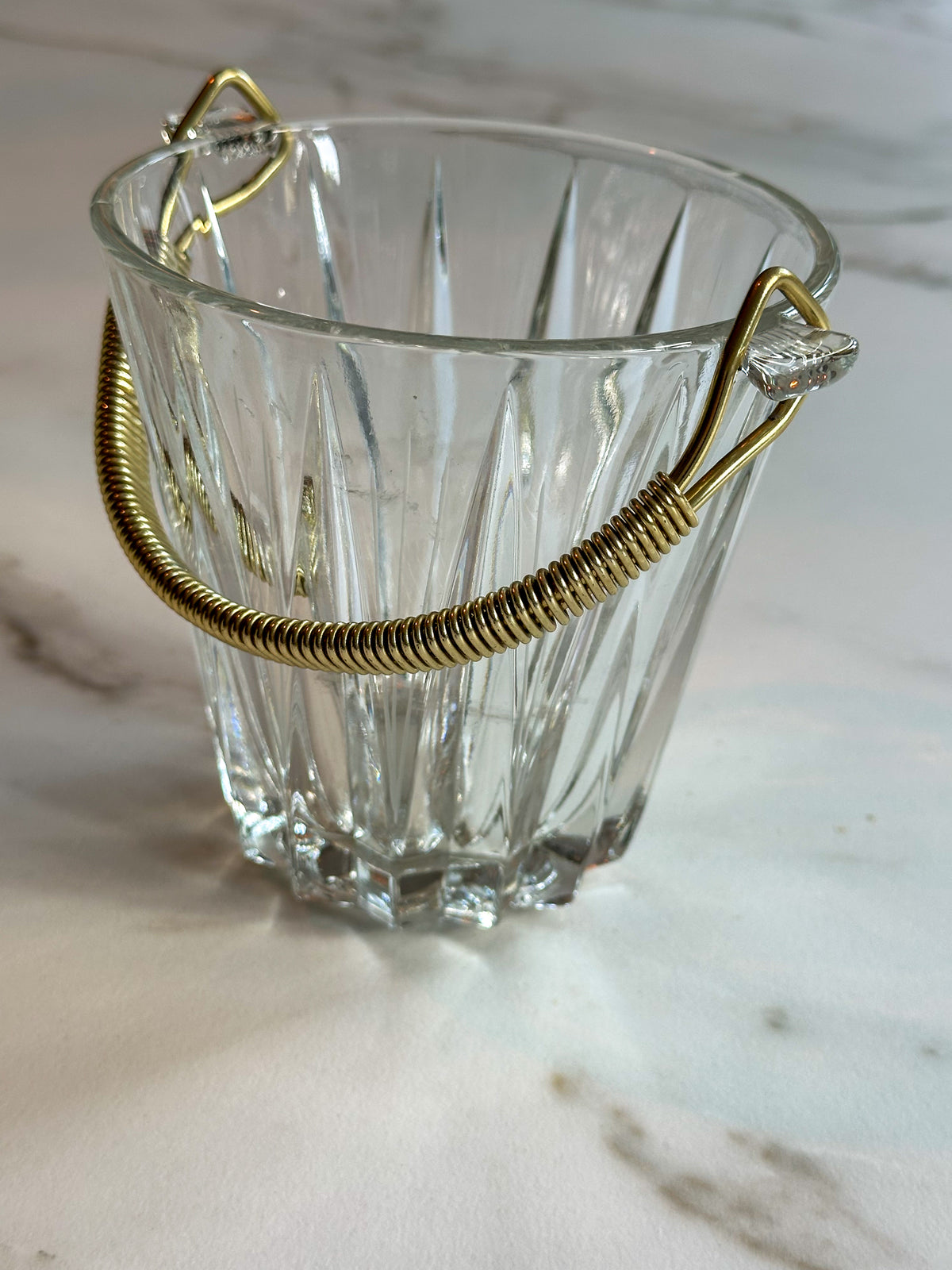 Vintage Glazen IJsemmer met Goudkleurig Hengsel