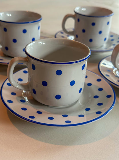 Vintage Blue Dots espresso kopjes set | Pools aardewerk | 4 stuks - Ruby Conceptstore 