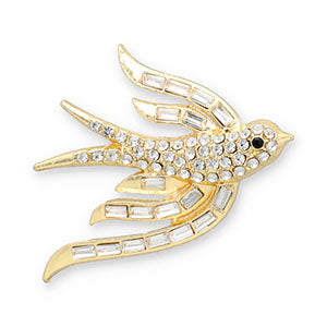Zwaluw broche Goud – Elegant accessoire in zwart & transparant glas - Ruby Conceptstore 