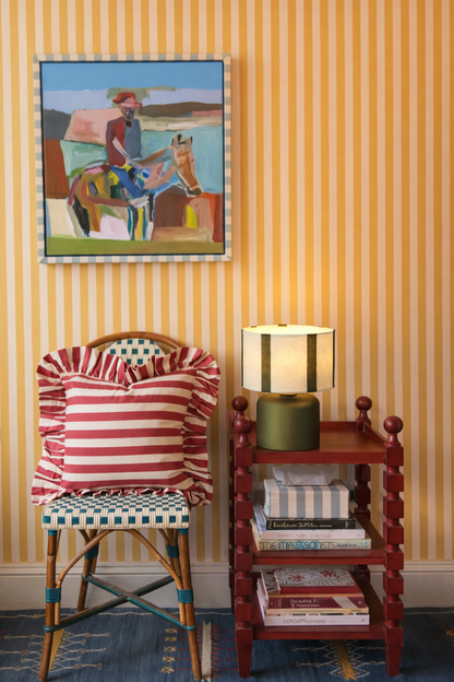 Kaki LED Tafellamp – Gestreepte Kap | Trendy Draadloze Sfeerverlichting