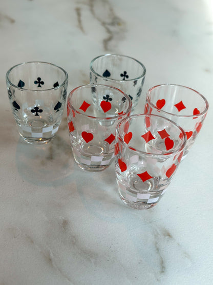 Vintage Franse Shotglaasjes Poker Design – Cristallerie d’Arques Set van 5 - Ruby Conceptstore 