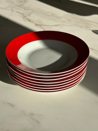 Vintage Diepe Borden Rood & Wit – Set van 8