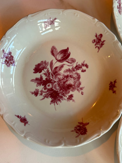 Vintage Franse Diepe Borden met Roze Bloemen – Set van 3