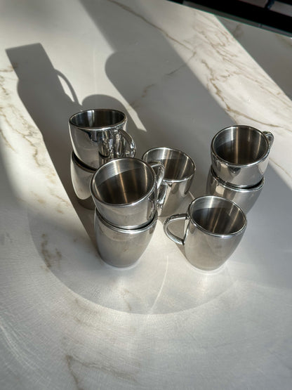 Vintage RVS Mokken – Set van 4 – Hotel Chic Stainless Steel Cups - Ruby Conceptstore 