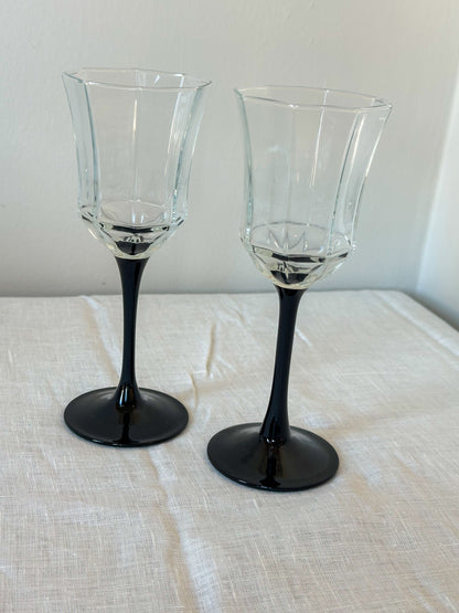 Vintage wijnglazen set van 2 – zwarte steel glazen – French Chic tafelstijl - Ruby Conceptstore 