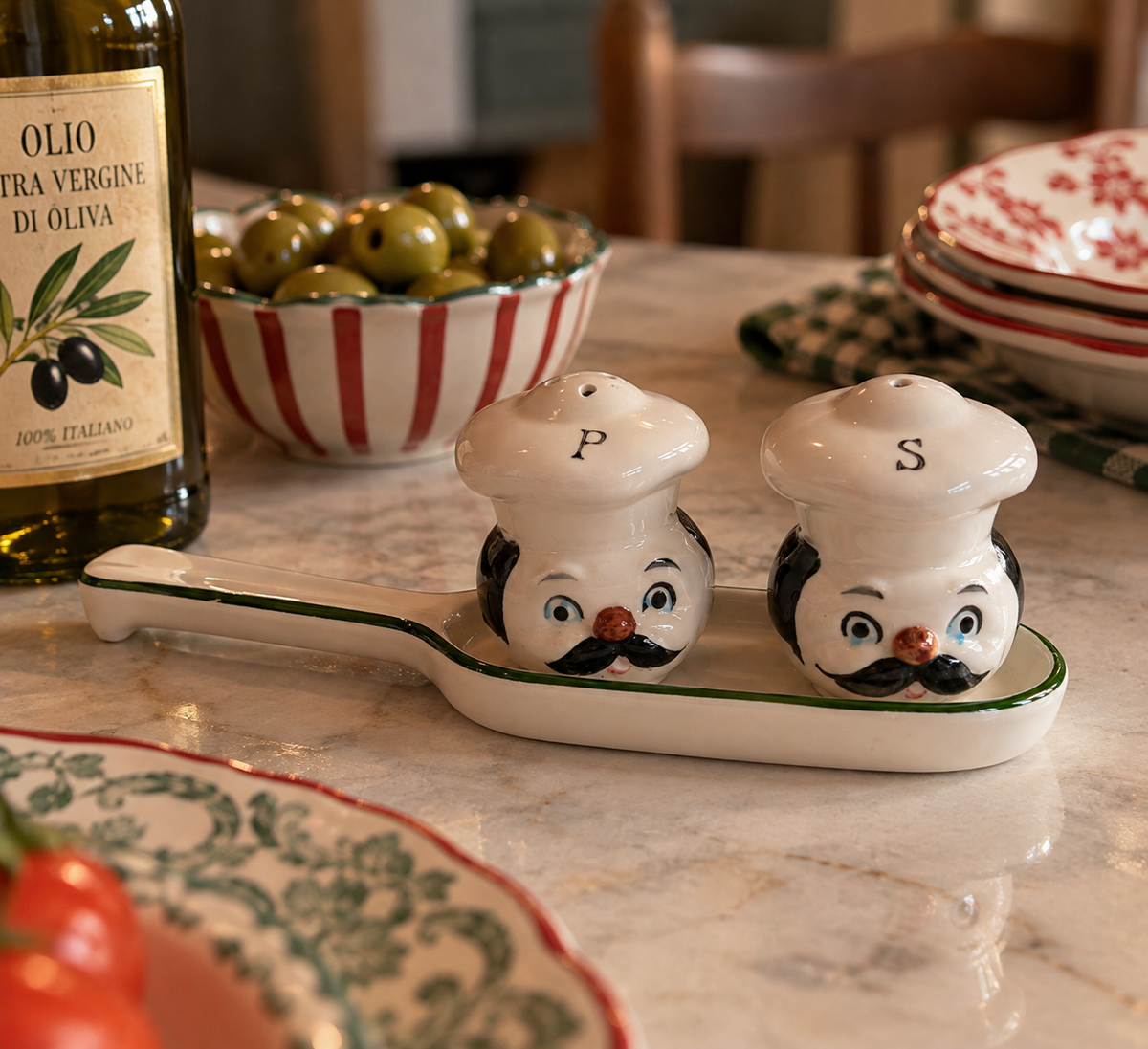 Vintage Peper- en Zoutstel Italiaanse Kokjes met Schaaltje