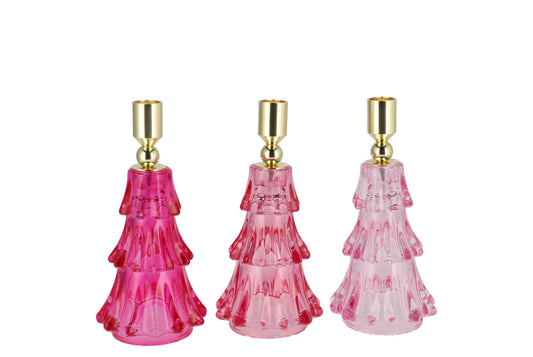 Kandelaar kerstboom roze 16 cm