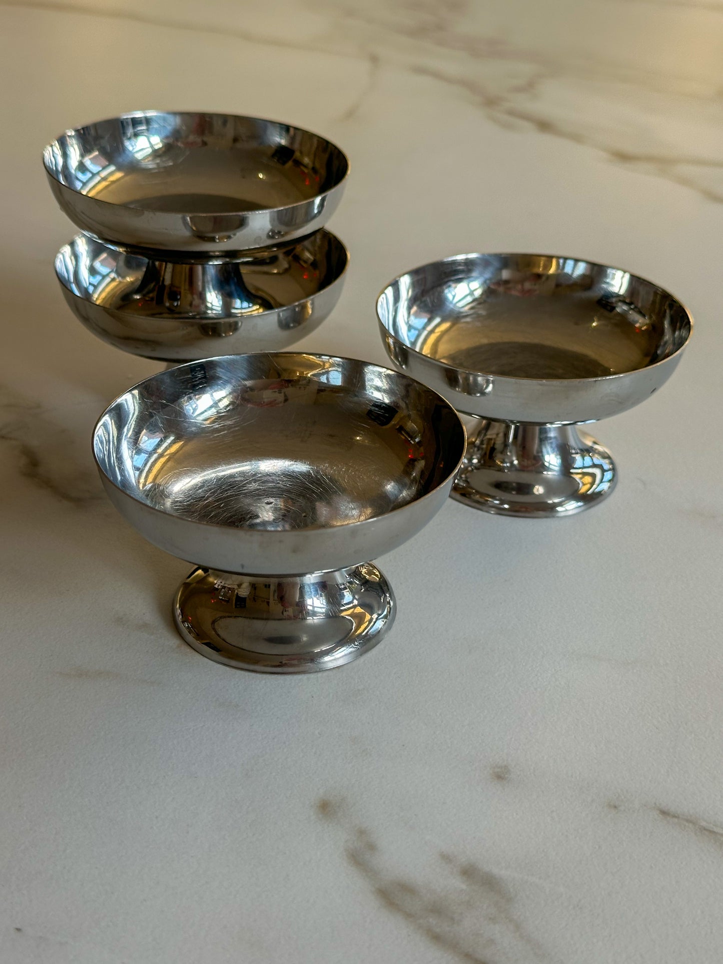 Vintage RVS Coupe Schaaltjes – Set van 4