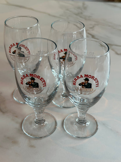 Vintage Birra Moretti Bierglazen op Voet – Set van 4