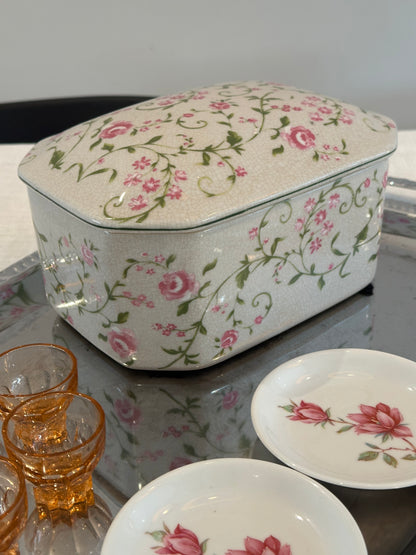 Vintage porseleinen opbergdoos met bloemen - large - Ruby Conceptstore 