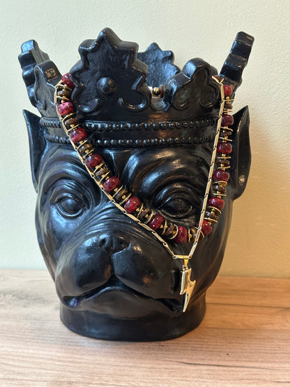 Ketting grote kralen bordeaux