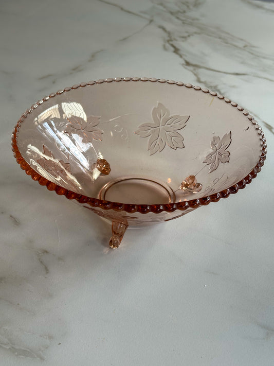 Vintage Roze Glazen schaal op Pootjes – Art Deco / Rosaline Stijl - Ruby Conceptstore 
