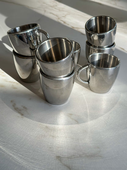 Vintage RVS Mokken – Set van 4 – Hotel Chic Stainless Steel Cups - Ruby Conceptstore 