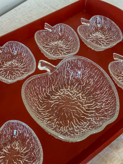 Vintage Appel Borrelset Glas – 7 Delig – Retro Snackset – Schaaltjes Set – Seventies - Ruby Conceptstore 