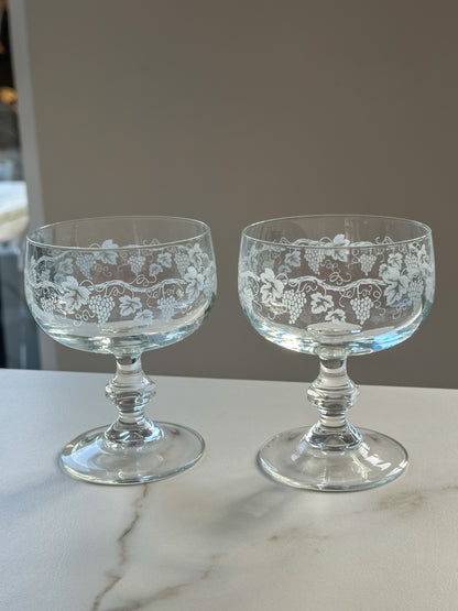 Set van 3 vintage cocktailglazen met druivenprint – Franse bistro stijl - Ruby Conceptstore 