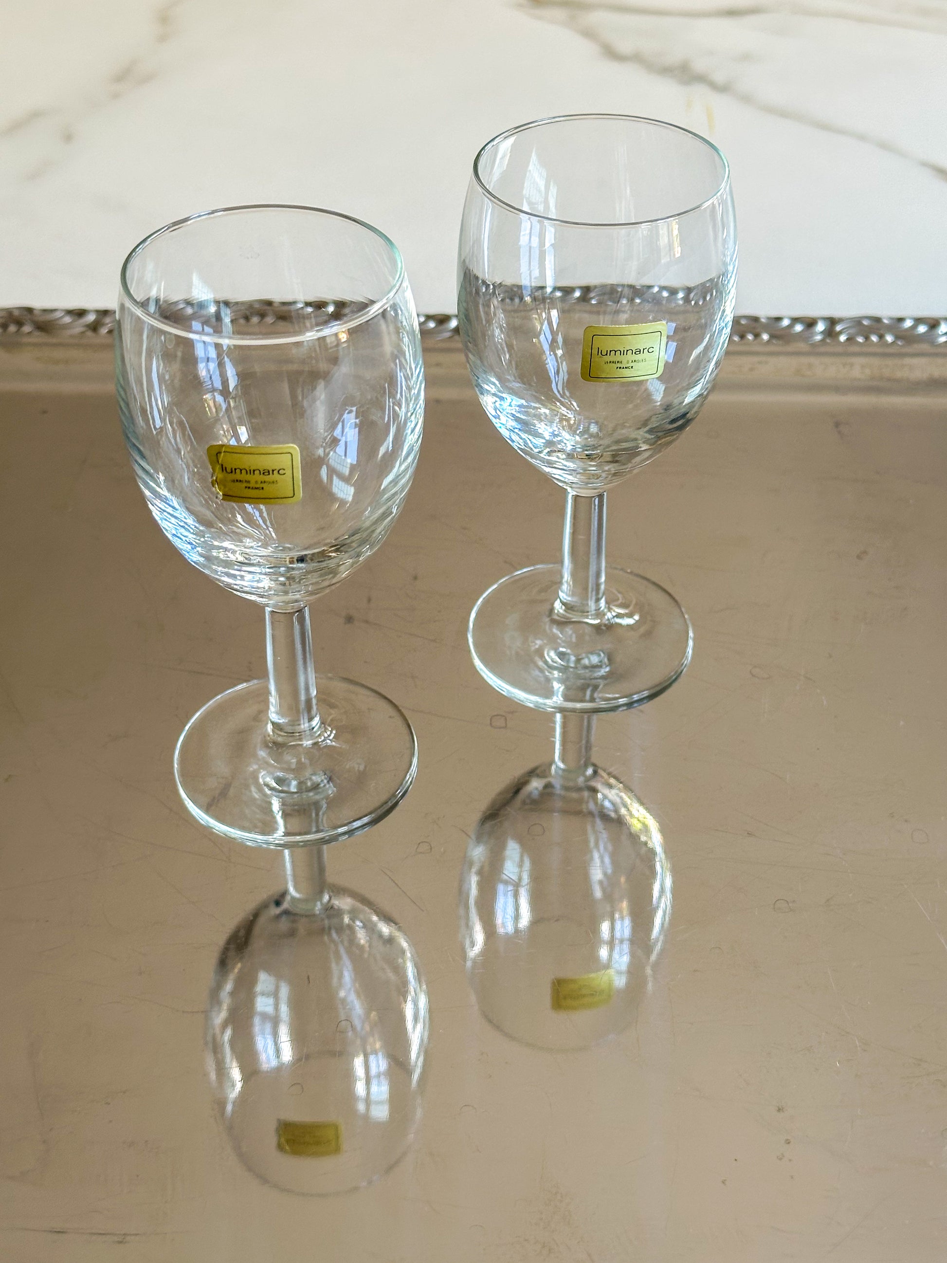 Vintage Luminarc wijnglazen set van 2 – Franse glazen met originele sticker - Ruby Conceptstore 