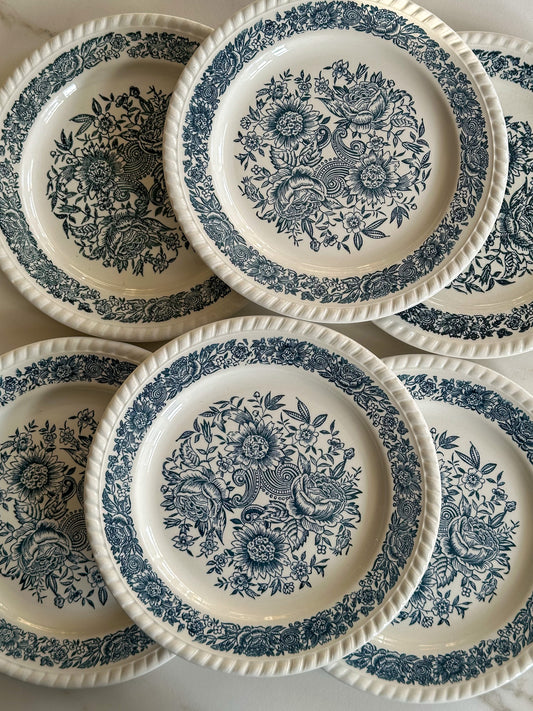 Vintage Franse borden met blauw bloemenmotief - set van 6 - Ruby Conceptstore 