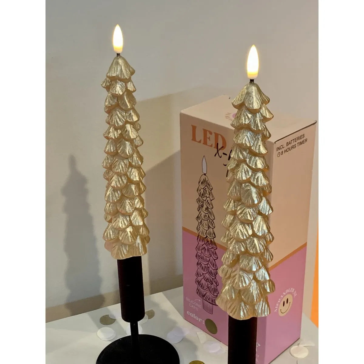 LED Kaarsen: LED X-Mas Tree gold set van 2