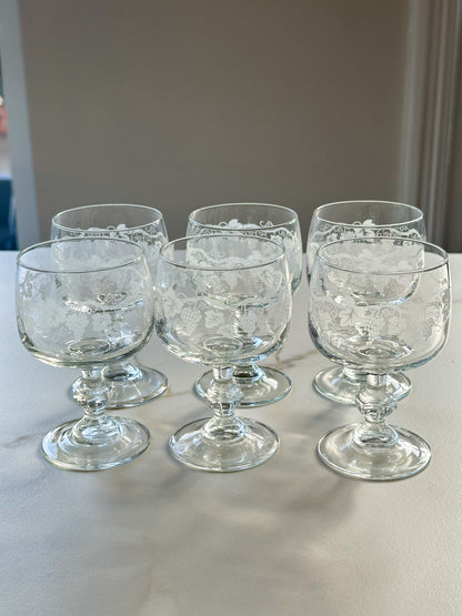 Set van 6 populaire vintage wijnglazen met druivenprint – Franse bistro stijl - Ruby Conceptstore 