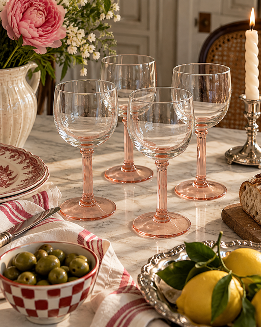 Vintage Wijnglazen met Roze Voet – Set van 4 - Ruby Conceptstore 