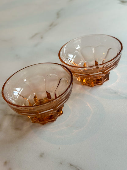 Vintage Rosaline Glazen Borrelbakjes - Art deco stijl – Set van 2 - Ruby Conceptstore 