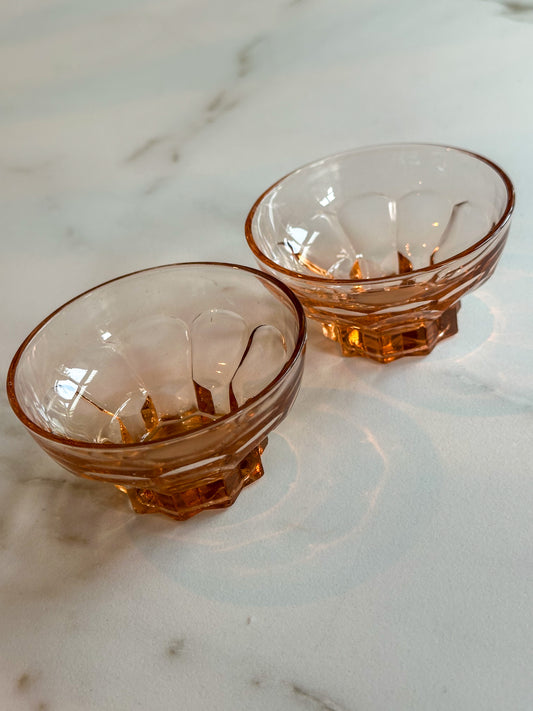 Vintage Rosaline Glazen Borrelbakjes - Art deco stijl – Set van 2 - Ruby Conceptstore 
