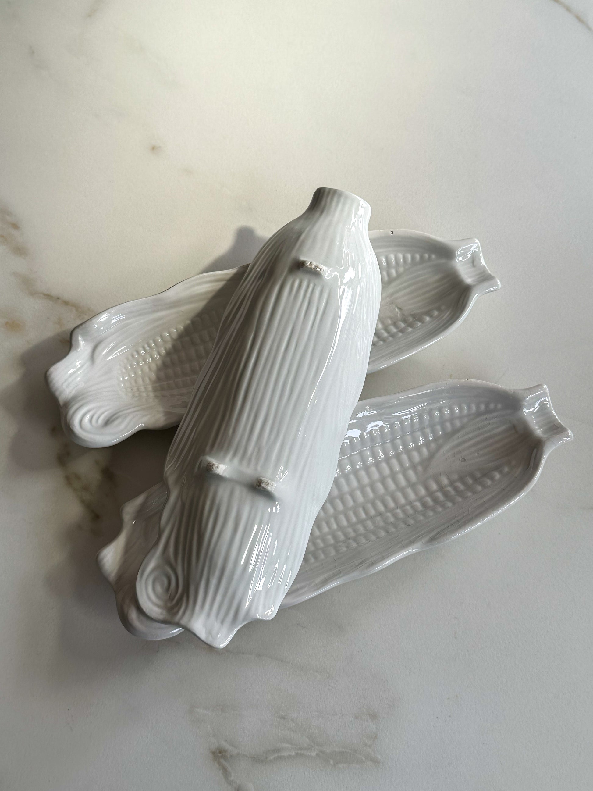 Vintage Witte Keramieken Mais Schaaltjes Set van 3 | Retro Serveerschaaltjes - Ruby Conceptstore 
