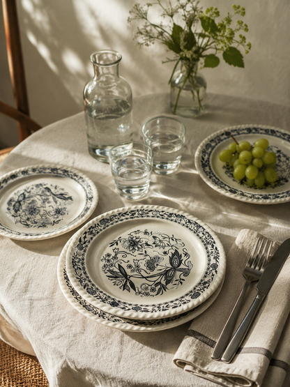 Vintage Sarreguemines stijl bordjes set van 4 – zwart wit Frans servies - Ruby Conceptstore 
