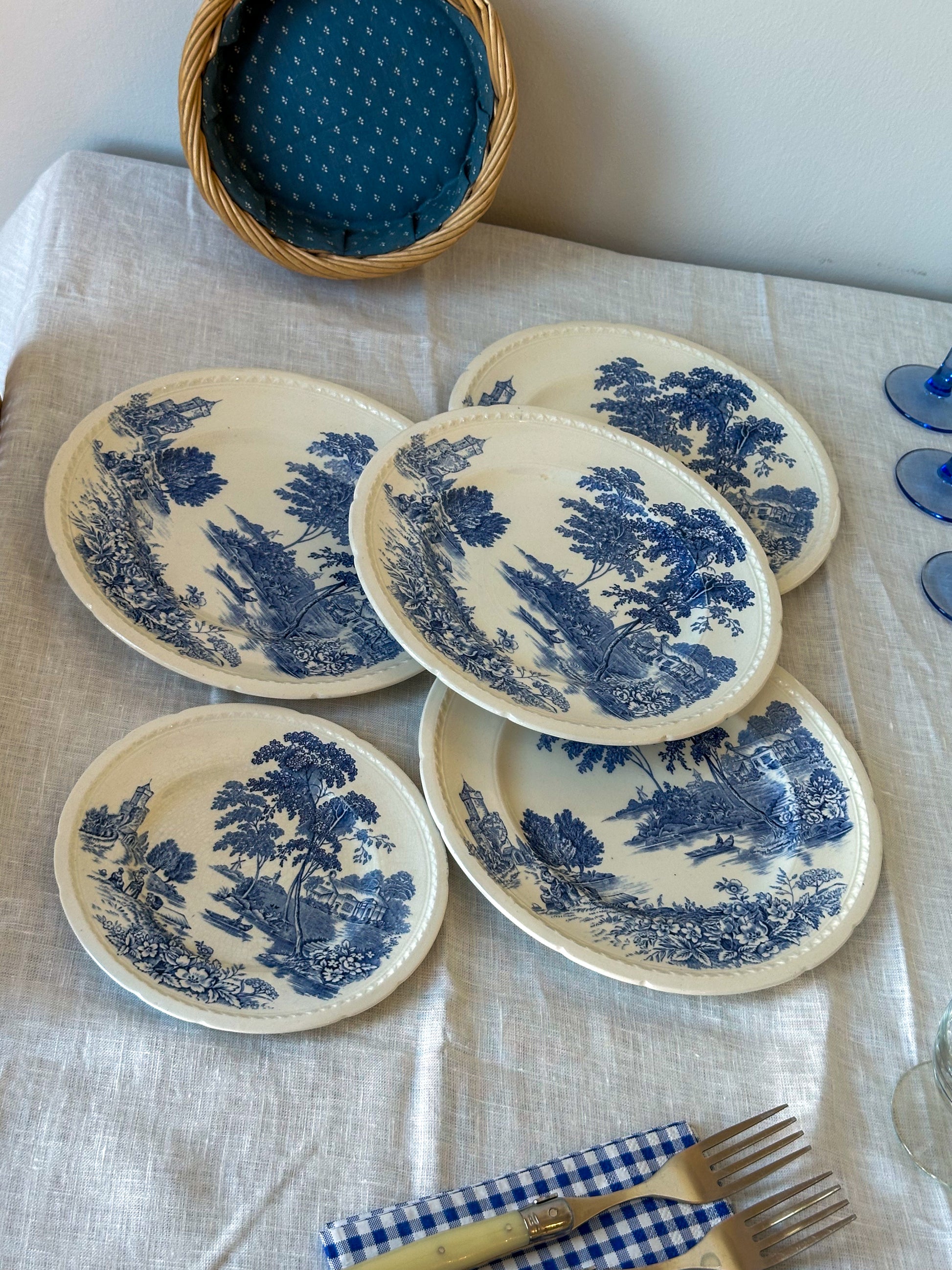 Vintage Engelse blauw-witte borden set – Swinnertons The Ferry - Ruby Conceptstore 