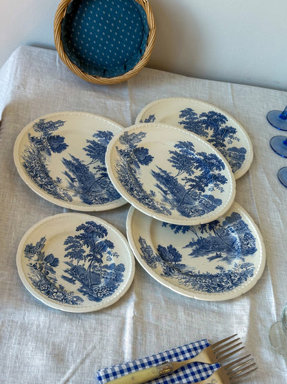 Vintage Engelse blauw-witte borden set – Swinnertons The Ferry - Ruby Conceptstore 