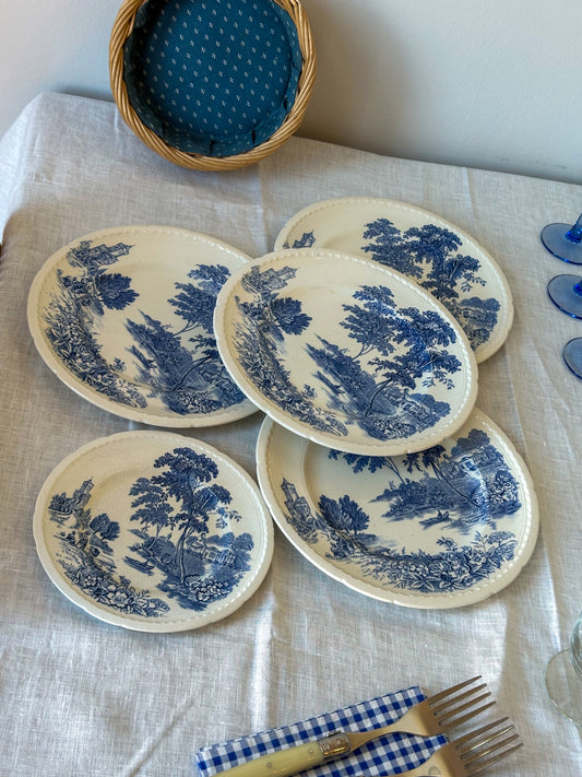 Vintage Engelse blauw-witte borden set – Swinnertons The Ferry - Ruby Conceptstore 